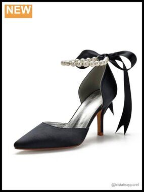 Pearl Satin Pointed Toe Wedding Heels Bridal Prom Pumps